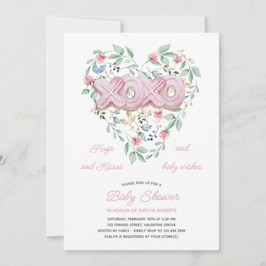 XOXO Pink Cookies Delicate Floral Baby Shower Einladung (Vorderseite)