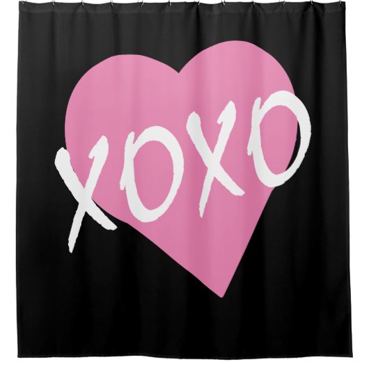 XOXO Pink Heart Black Hugs Kisses Duschvorhang (Vorderseite)