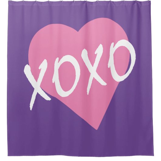 XOXO Pink Heart Hugs Kisses Lila Duschvorhang (Vorderseite)