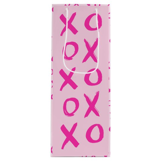 "XOXO" Pink Stroke Valentine's Day Wein Geschenkta Geschenktüte Für Weinflaschen (Vorderseite)