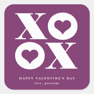 xoxo quadratischer Valentinstag-Aufkleber Aufkleber