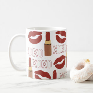 XOXO, Red Lipstick und Kisses im weißen Hintergru Kaffeetasse