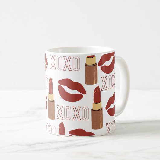 XOXO, Red Lipstick und Kisses im weißen Hintergrun Kaffeetasse (VorderseiteRechts)