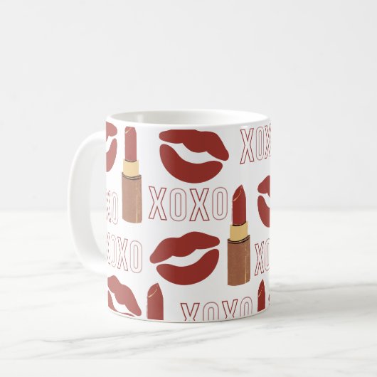 XOXO, Red Lipstick und Kisses im weißen Hintergrun Kaffeetasse (Vorderseite Links)