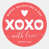 XOXO Red Valentine's Day Personalized Name Runder Aufkleber (Vorderseite)