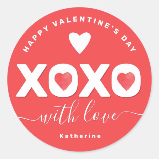 XOXO Red Valentine's Day Personalized Name Runder Aufkleber (Vorderseite)
