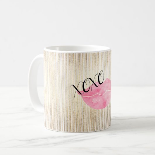 XOXO rosa Aquarell-Lippen Kaffeetasse (Vorderseite Links)
