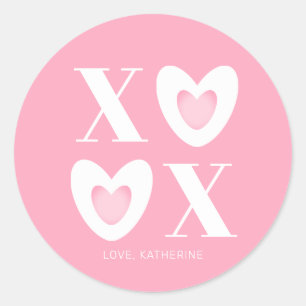 XOXO rosa Herzen Moderne Typografie mädchenhaft ni Runder Aufkleber