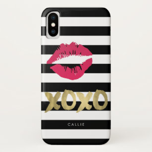 XOXO rosa Lippendruck-schwarzer u. weißer Streifen Case-Mate iPhone Hülle