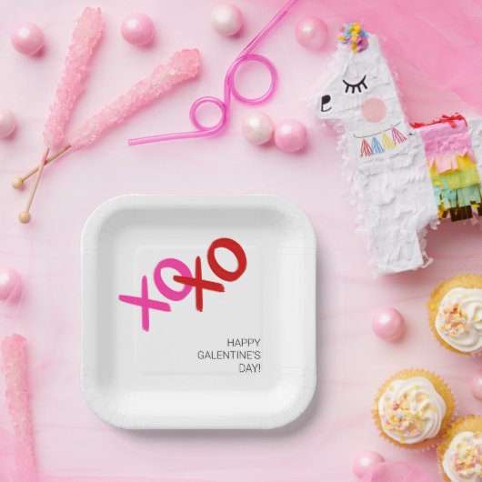 XOXO Rosa und Rote Umarmungen und Kisses Galentine Pappteller (Party)