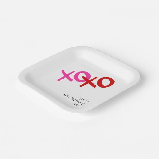 XOXO Rosa und Rote Umarmungen und Kisses Galentine Pappteller (Gewinkelt)