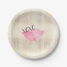 XOXO Rosa Wasserfarben Lippen Pappteller