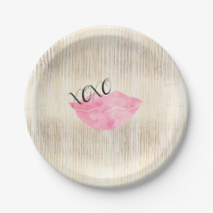 XOXO Rosa Wasserfarben Lippen Pappteller