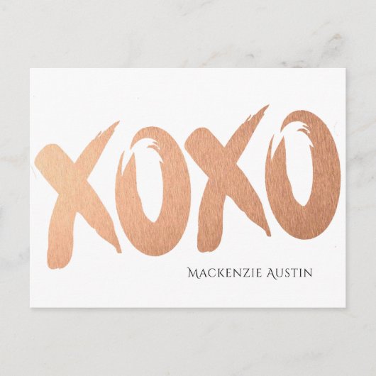 XOXO Rose Gold | Pinselstrich Party verschoben Postkarte (Vorderseite)