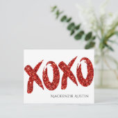 XOXO Roter Glitzer | Glam Brush Hug and Kisses Bla Postkarte (Stehend Vorderseite)