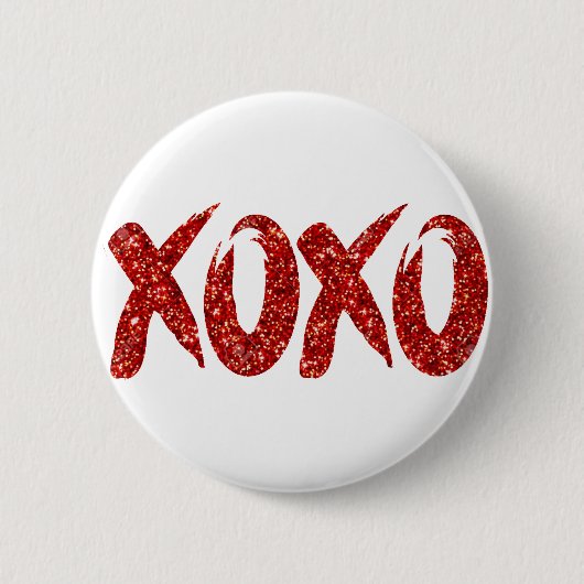 XOXO Roter Glitzer | Glam Brushstroke Hug and Kiss Button (Vorderseite)