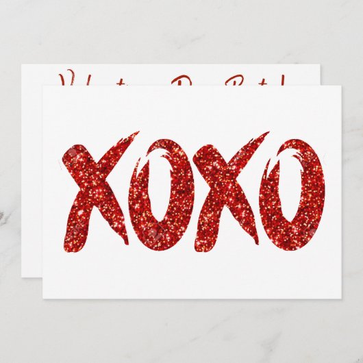 XOXO Roter Glitzer | Glam Brushstroke Hug and Kiss Einladung (Vorne/Hinten)