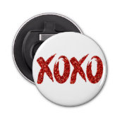 XOXO Roter Glitzer | Glam Brushstroke Hug and Kiss Flaschenöffner (Vorderseite)