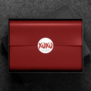 XOXO Roter Glitzer   Glam Brushstroke Hug and Kiss Runder Aufkleber