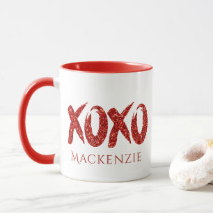 XOXO Roter Glitzer   Glam Brushstroke Hug and Kiss Tasse