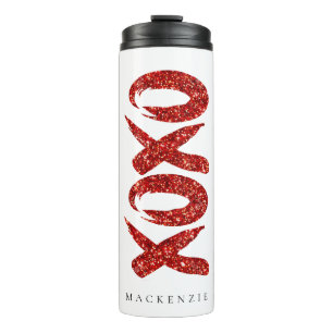 XOXO Roter Glitzer Glam Brushstroke Hug and Kiss Thermosbecher