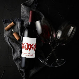 XOXO Roter Glitzer Glam Brushstroke Hug and Kiss Weinetikett