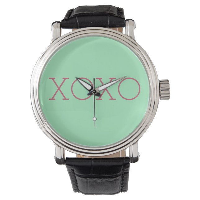 XOXO Schwarzes Leder Armbanduhr (Vorderseite)