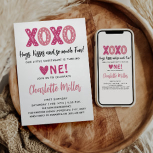 XOXO Umarme und Küsse Valentinstag 1. Geburtstag Einladung