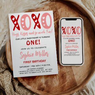 XOXO Umarmungen & Küsse Valentinstag 1. Geburtstag Einladung