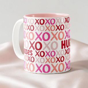 XOXO Umarmungen und Küsse Rosa und Rot Süße Galent Zweifarbige Tasse