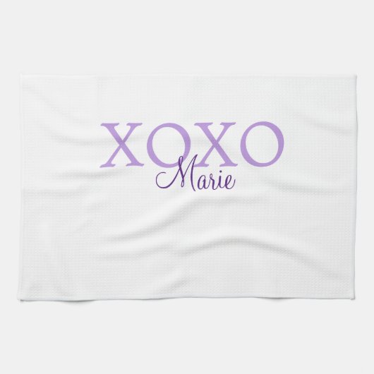 Xoxo valentin Tag hinzufügen Name lila Pastel mini Geschirrtuch (Horizontal)