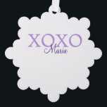 Xoxo valentin Tag hinzufügen Name lila Pastel mini Ornament Karte<br><div class="desc">schönes Design</div>
