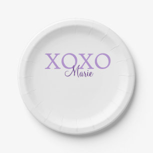Xoxo valentin Tag hinzufügen Name lila Pastel mini Pappteller