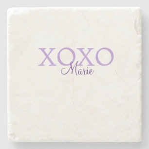 Xoxo valentin Tag hinzufügen Name lila Pastel mini Steinuntersetzer