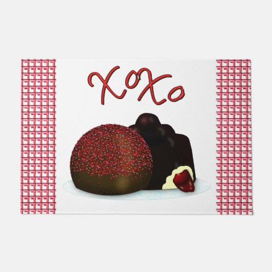 XOXO Valentine Bonbon and Dark Chocolate Fußmatte (Vorderseite)