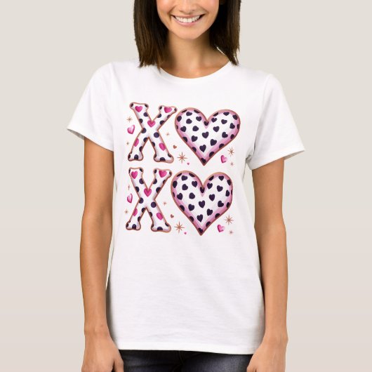 XOXO Valentine Hearts Leopard Pink Preppy Pattern T-Shirt (Vorderseite)