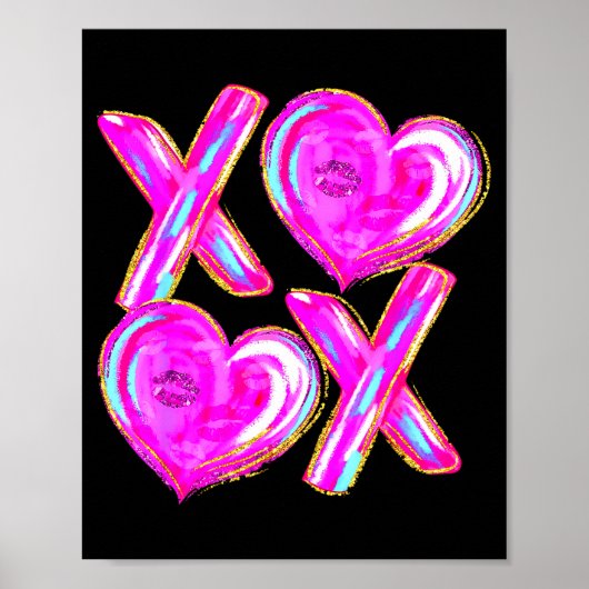 Xoxo Valentines Day Love Funny Coquette Bow Checke Poster (Vorne)