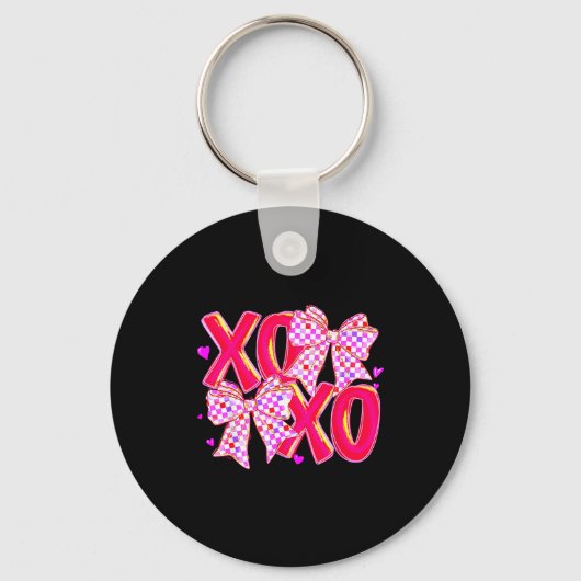 Xoxo Valentines Day Love Funny Coquette Bow Checke Schlüsselanhänger (Vorderseite)