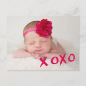 XOXO Valentins Baby Girl Custom Foto Geburtsstat Ankündigungspostkarte (Vorderseite)