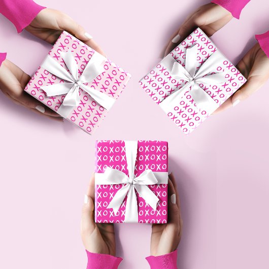 XOXO Valentinstag Galentine's HOT Pink White Geschenkpapier Set