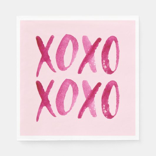 XOXO Valentinstag Rosa Wasserfarbe Serviette (Vorderseite)