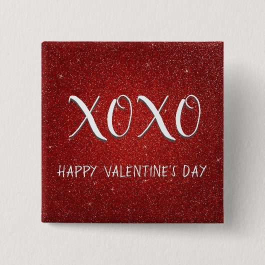 XOXO Valentinstag Roter Sparkle Glitzer Button (Vorderseite)