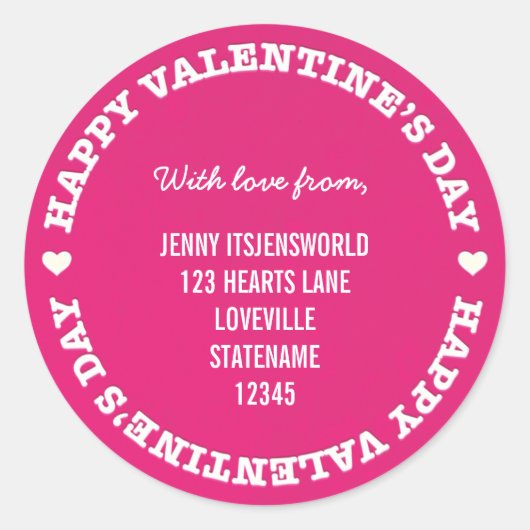 XOXO Valentinstag Rücksendeadresse | Rosa Runder Aufkleber (Vorderseite)