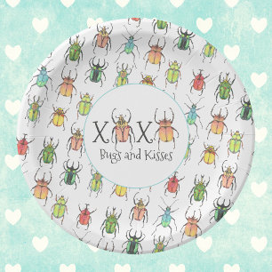 XOXO Valentinus rosa Busche und Kisses Lovebugs Pappteller