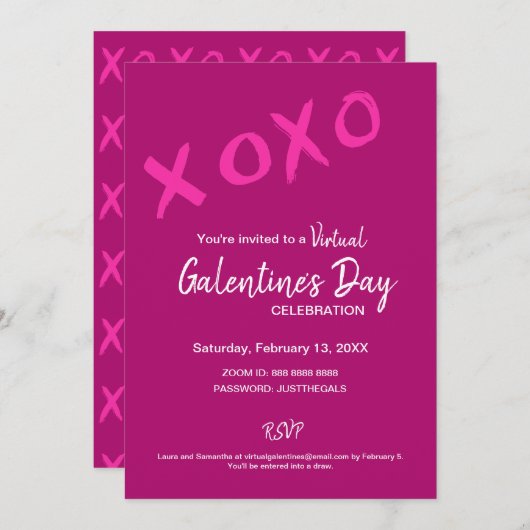 XOXO Virtual Galentine's Day Pink Valentines Party Einladung (Vorne/Hinten)