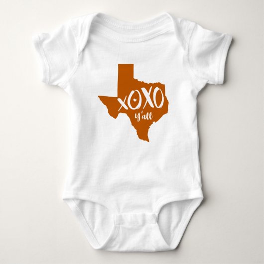 XOXO, Y'all - Burnt Orange Texas Staat Form Baby Strampler (Vorderseite)