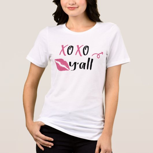 XOXO Y'all Moderne Schläger und Kisses Valentinsta Tri-Blend Shirt (Vorderseite)