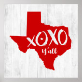 XOXO, Y'all - Red Texas Staat Shape Poster (Vorne)