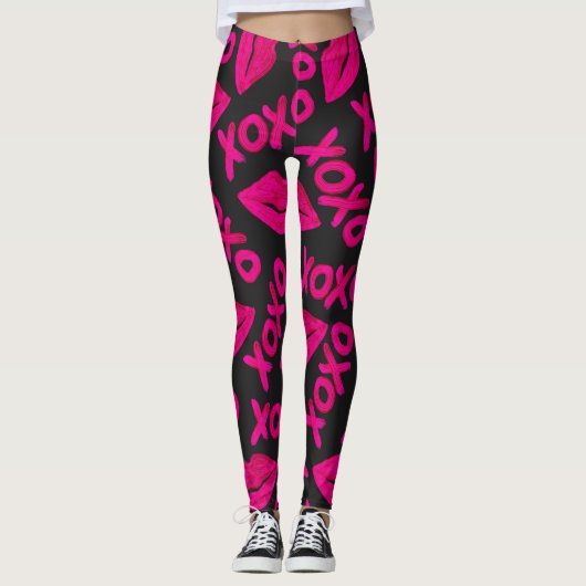 XOXO Zitat Schwarze Nebel Pink Lips Lipstick Muste Leggings (Vorderseite)