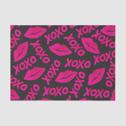 XOXO Zitat Schwarze Nebel Pink Lips Lipstick Muste Seidenpapier (Vorderseite)